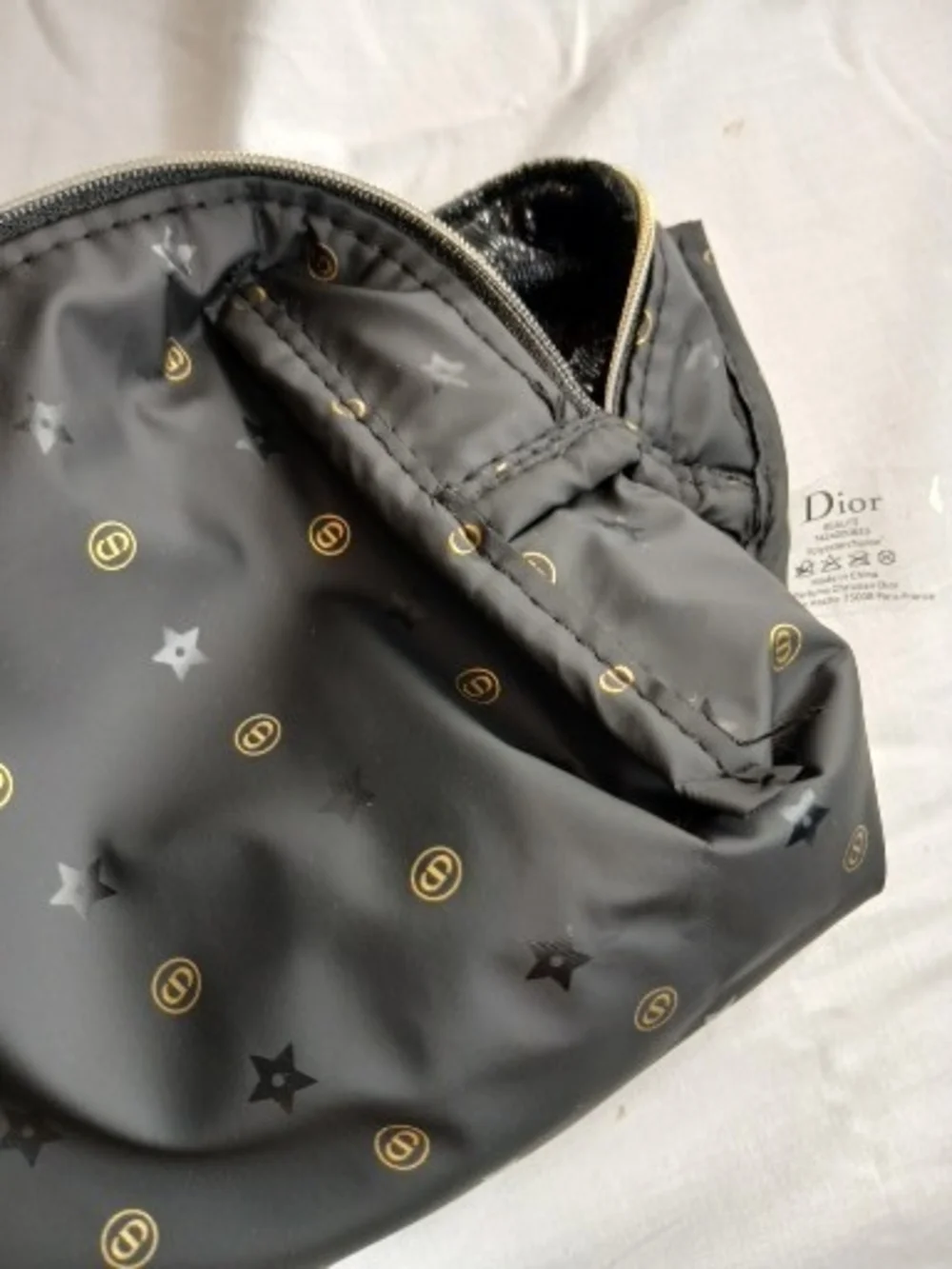 Dior Beauty Black Velour Sparkling Cosmetic Bag with Gold CD Emblem New In Box